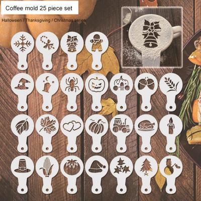 25Pcs Coffee Stencils Fancy Powdered Sieve Coffee Printing Model Foam Spray Coffee Drawing