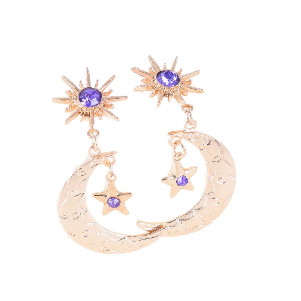 Trendy European Star & Moon Rhinestone Stud Earrings - Fashionable Personality Accessory