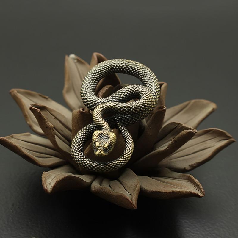 3pcs Antique Brass Snake Tea Pet Ornament Small Copper Desk Decor Chinese Brass Craft Decoration.