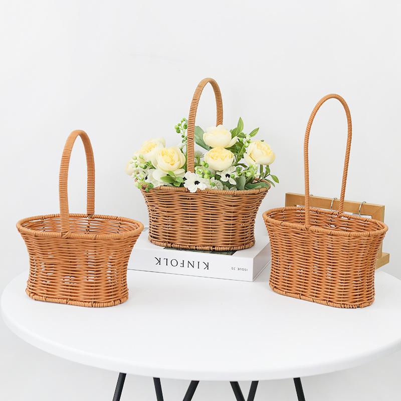 Handwoven Storage Basket Vegetable Flower Plant Hand Baskets Rattan Snack Bread Picnic Basket Desktop Sundries Organizer