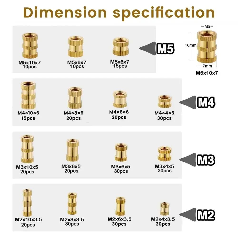 M2-M10 Knurled Brass Inserts Kit - Hot Melt Threaded Nuts for 3D Printing & DIY Embedment