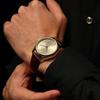 KNIS Varnish Made In Japan Automatic Watch Sapphire Glass Leather Strap 10 ATM Water Resistant Mechanical Brown Champagne Gold Men's KN001-SGBRLE