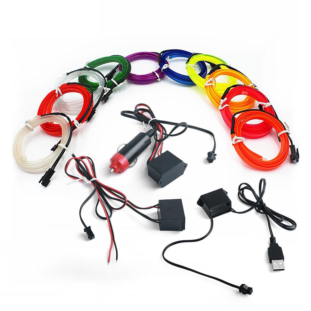 5M Car Interior Led Strip Light Neon EL Wiring Decorative Lamp For Auto DIY Flexible Ambient Light USB Party Atmosphere Diode Neon Lights 4