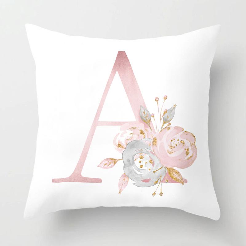 Rosa alphanumerisch bedrucktes Muster Polyester Kissenbezug für Zuhause Wohnzimmer Sofa Autodekoration Lendenkissen Kissenbezug