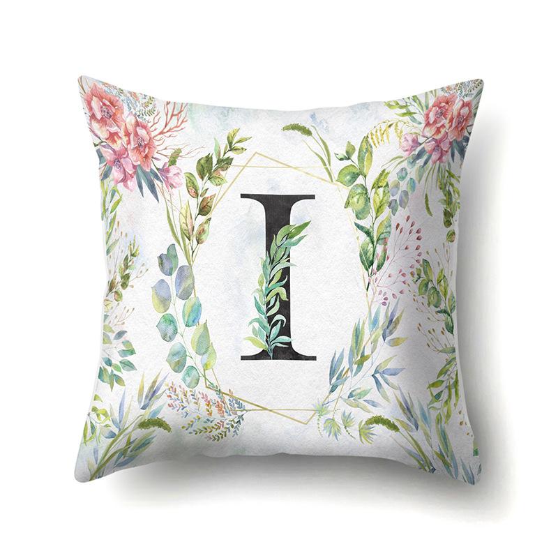 Polyester Pillowcase Green Leaf Decorative Print Pillowcase 26 English Letter Cushion Cover