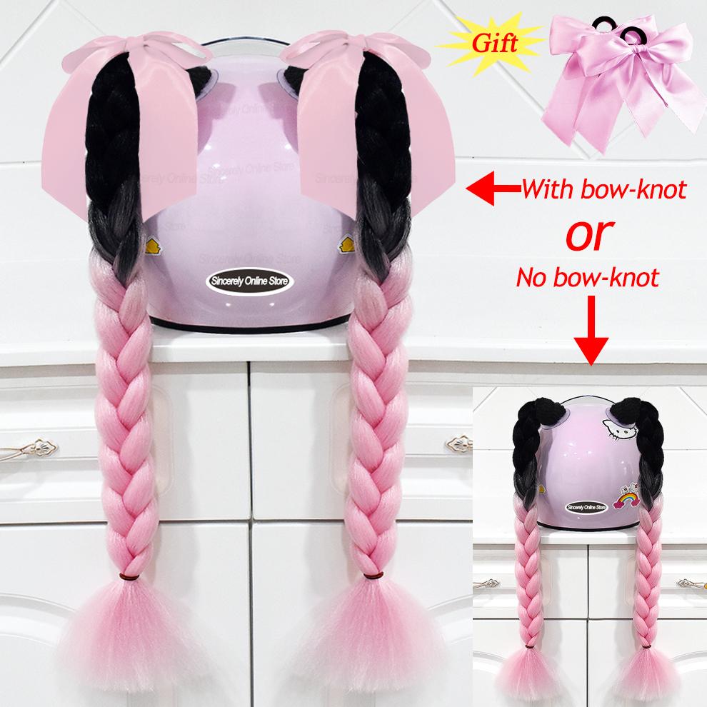2pcs Quality Braids For Motorcycle Helmet Ponytail Sucker Braids Wig For Woman Helmet Decor Ears Twist Accessories 164 Colors