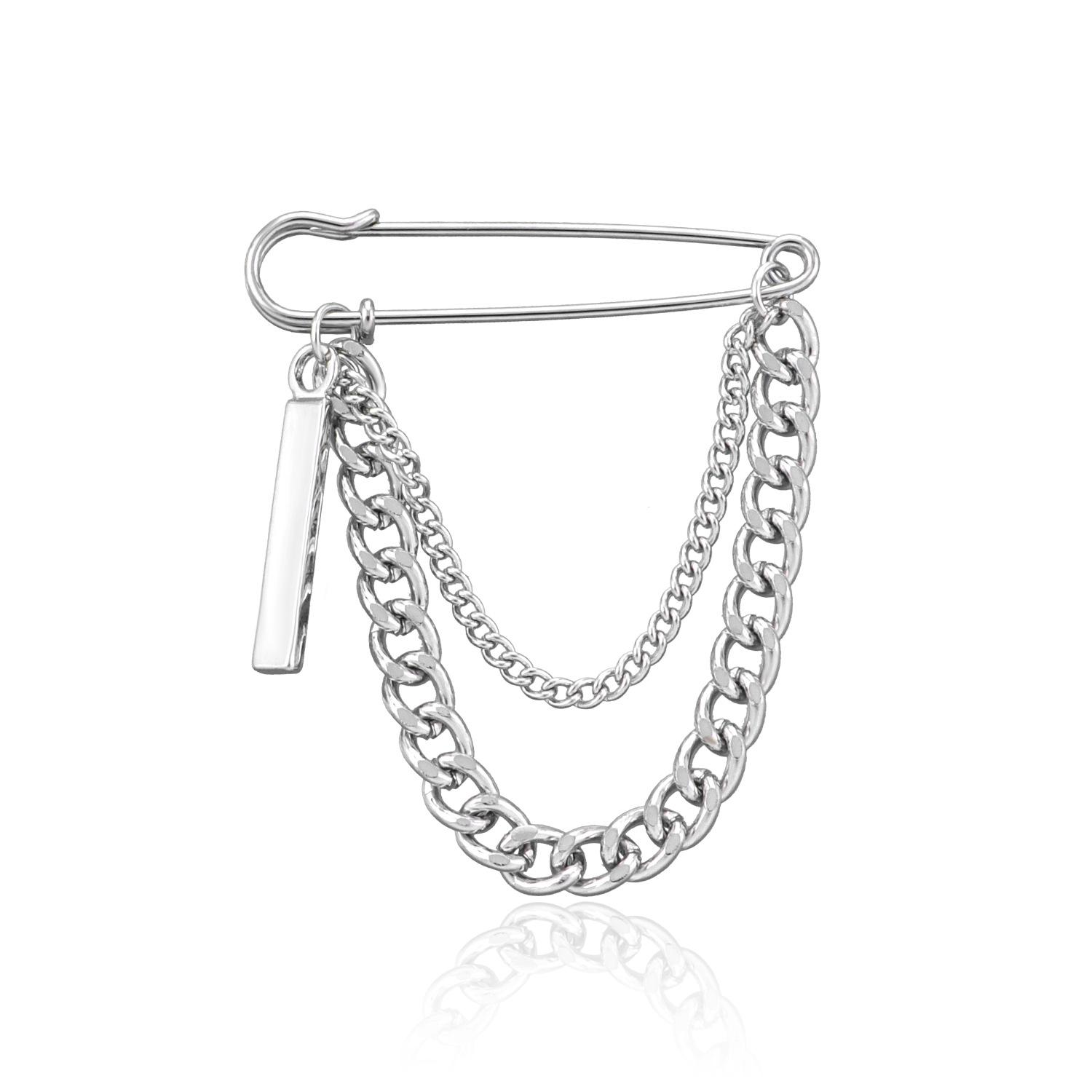 Korean ins Harajuku trendy cool chain pin brooch street fashionable metal decoration hip hop suit jewelry men