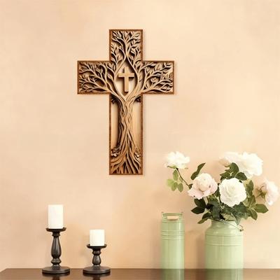 Prezenty na Chrzest Drewniany Drewniany Krzyż Ręcznie Robiona Wisząca Tablica Krzyż Dekoracja Ścienna Design 3D Krzyż Sztuka Ścienna Chrześcijańska Modlitwa