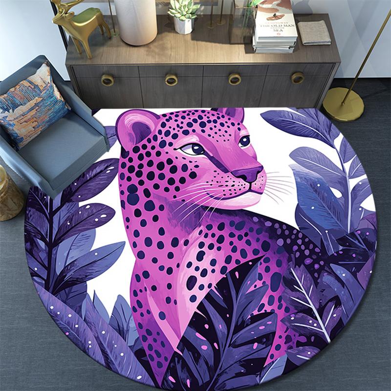 Purple Leopard Round Area Rug,Carpet Rug for Living Room Bedroom Sofa Playroom Decor,Non-slip Floor Mat