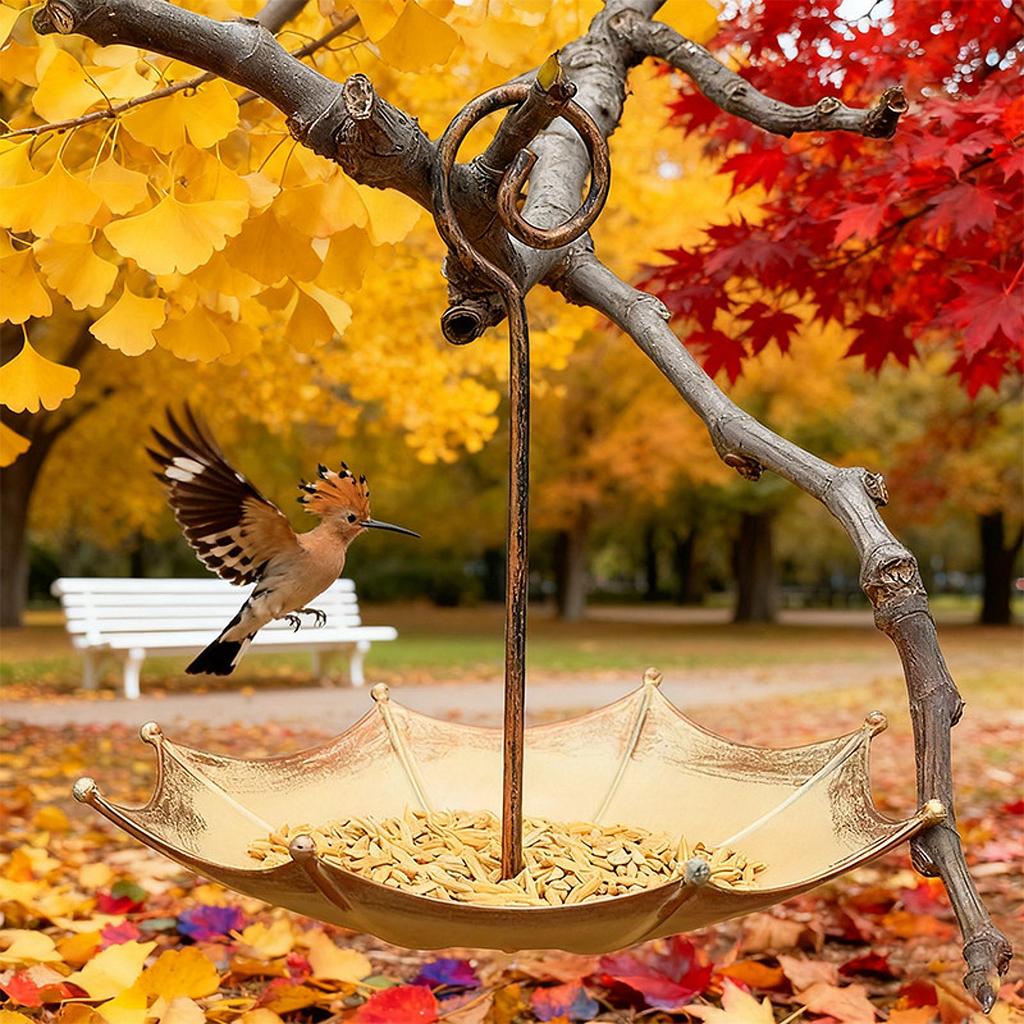 Birdfeeder Bird Bath Hanging Umbrella Shape Birdfeeder Metal Plastic Bird Bath Feeder Outdoor Yard Decor for Garden Yard Yard