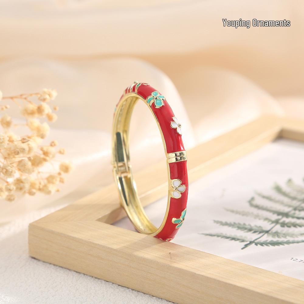 New Chinese Retro Enamel Cloisonné Flower Bracelet - Creative and Versatile