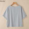 ZANZEA Women Casual Round Neck Summer Short Sleeve Loose Blouse