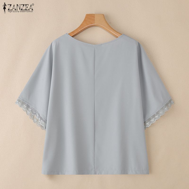 ZANZEA Women Casual Round Neck Summer Short Sleeve Loose Blouse