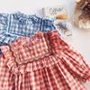 Korean Spring 2026 Plaid Dress for Girls - Lace & Lotus Leaf Collar, Long Sleeve Skirt