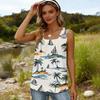 Women's Summer Casual Pleated Square Neck Sleeveless Tank Top Printed T-Shirt