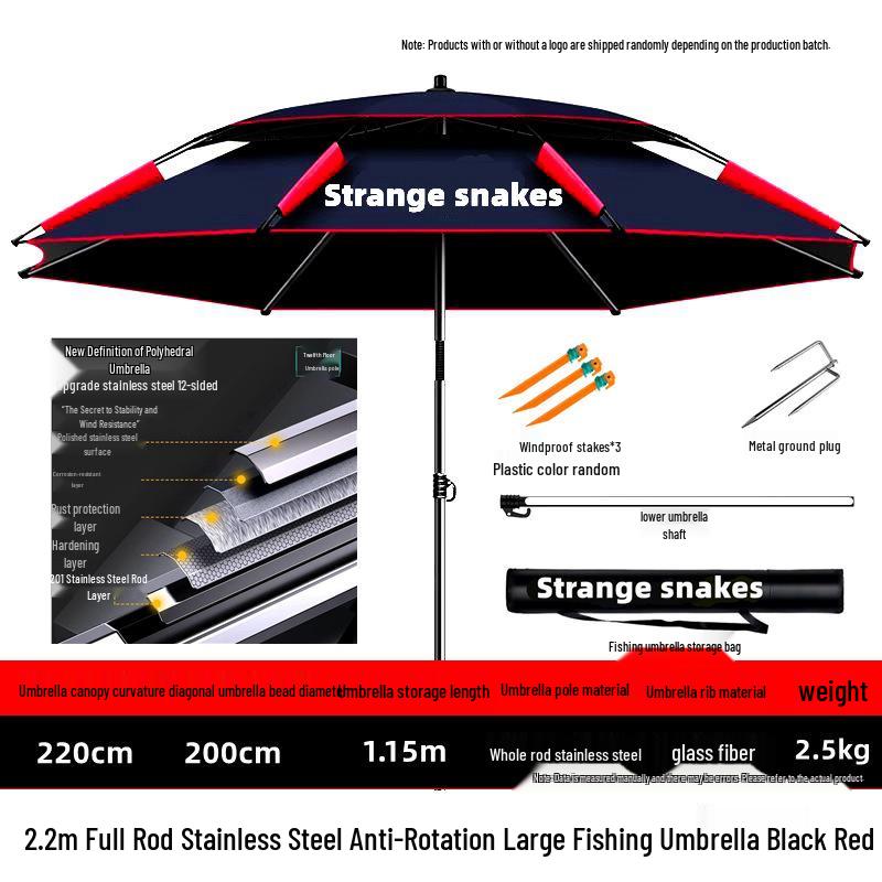 2025 Stainless Steel Large Fishing Umbrella: Thickened Double Layer Sun Protection