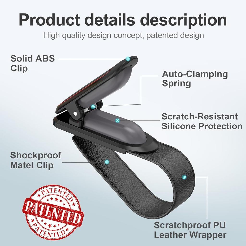 Veharvim Sunglass Holder For Car (2 Pack, One-Handed Operation, Gentle & Secure Hold, Silicone Padded, Universal Fits Sunglass And Car Visor) -