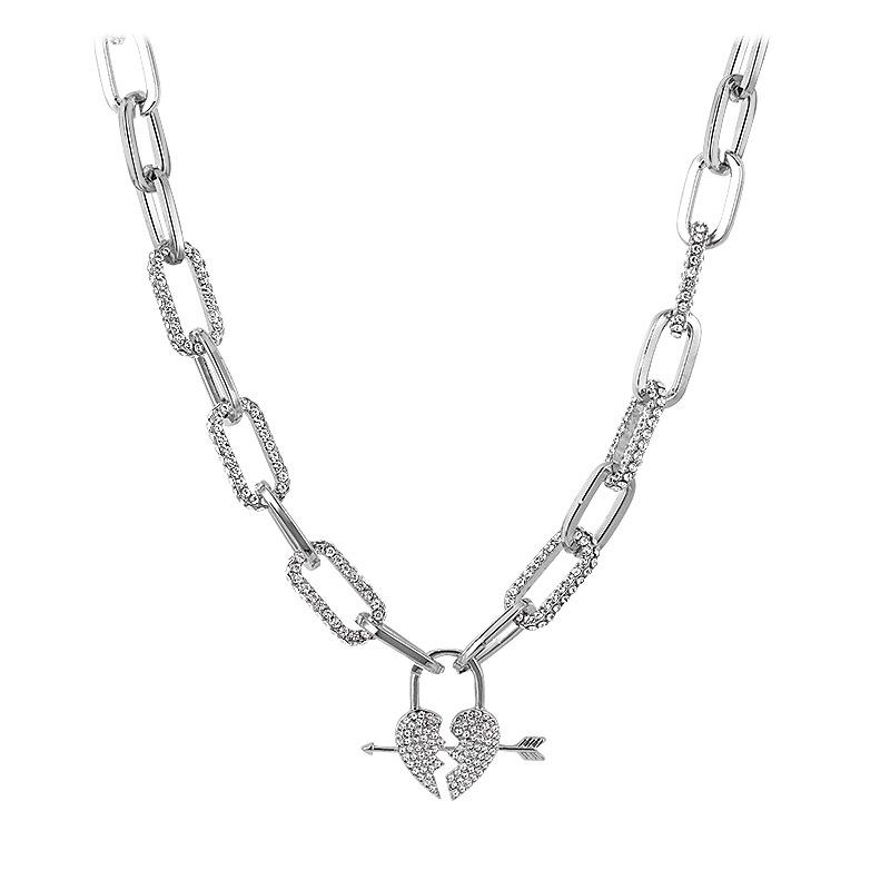

European and American style one arrow through the heart lock necklace female light luxury niche ins hip hop exaggerated full diamond collarbone