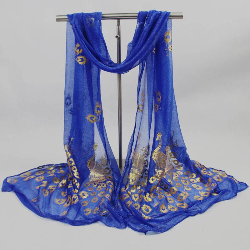 

MISS женский разноцветный длинный шарф с павлиньим цветком и шифоновой шалью синий