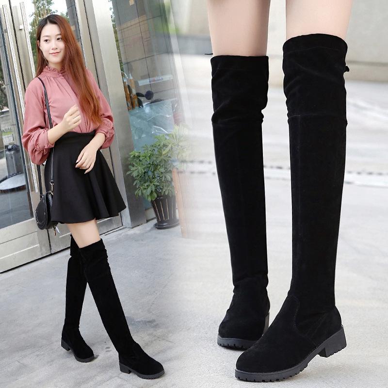 Women's Suede Over-the-Knee Long Boots - Square Heel, Flat, with Cotton Lining, Slip-on Design. Perfect for Autumn and Winter!