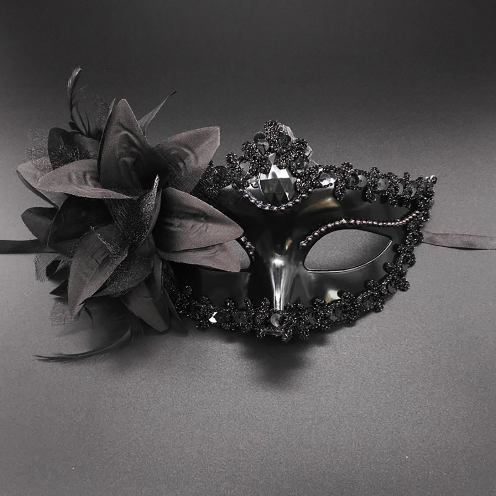 Elegant Lace Masquerade Mask With Rhinestone Flower Accents For Women's Halloween Costume Props