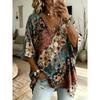 Boho Ethnic Print V‑Neck Blouse