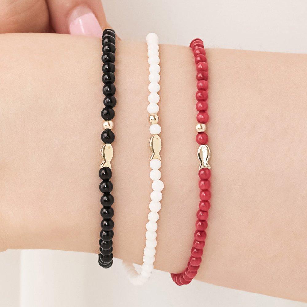 

Jrosa 14K Petite Fish Decorated Gemstone Bracelet Red