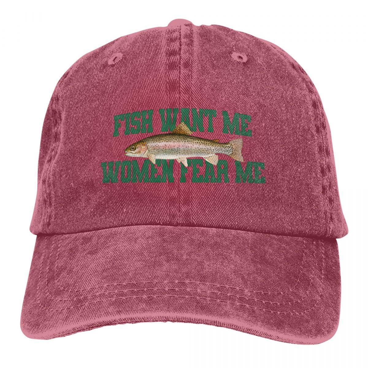 

Fish Want Me WoUnisex Fear Me Meme Fishing Lover Retro Baseball Hat Cotton Sun Protaction Caps Unisex Casual Golf Hats One Size