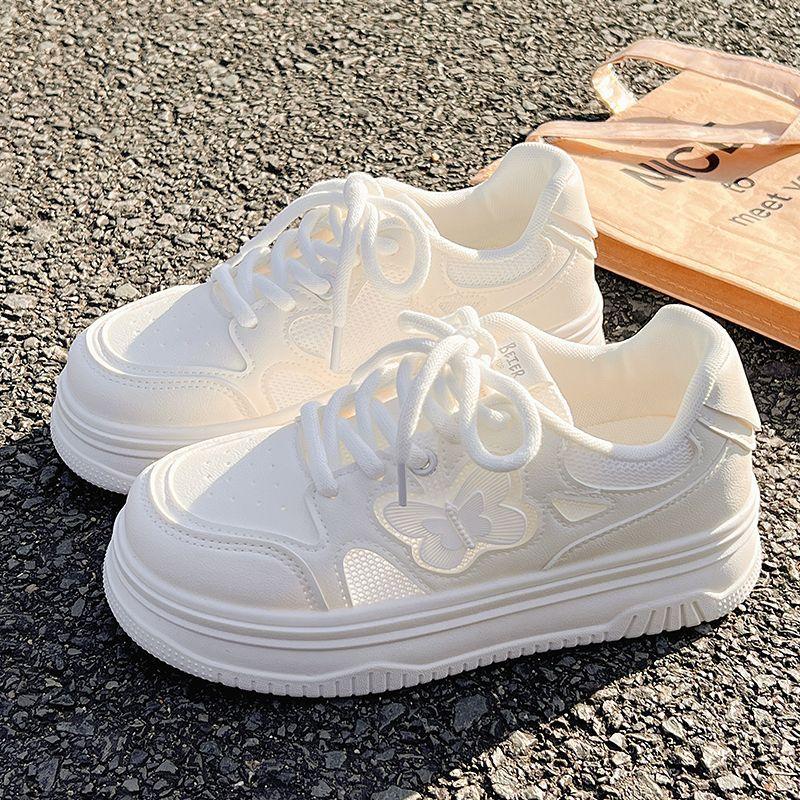 Fashion New Summer Round-toe Lace-up Casual White Thick-soled Vulcanized Shoes Comfortable Flat-soled Fashion Mesh Sneakers for Women
