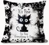 Black Cat Pattern Pillow Cover Funny Its Fine Quote Cushion Case Grunge Style Home Decor Novelty Gift