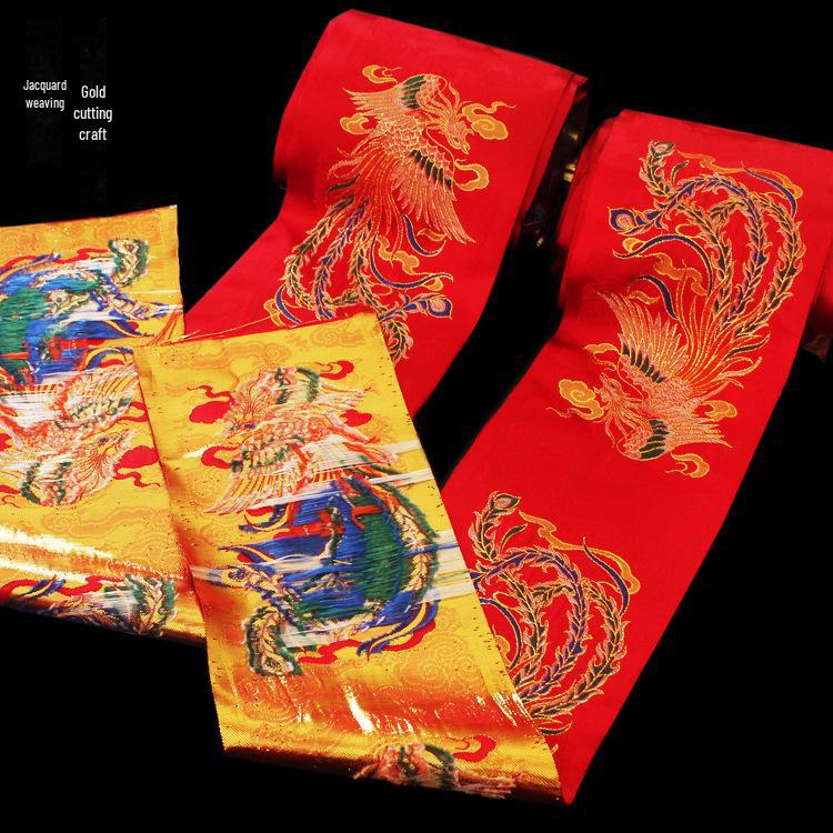 Phoenix Pattern Ribbon Lace Jacquard Fabric for Hanfu Wedding Dress Cuffs – Gold Chinese Style Trim Accessories