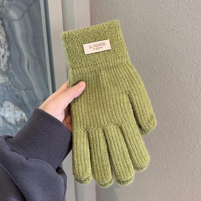 Solid Color Knitted Woolen Gloves for Winter Men and Women Couples  Thickened  Warm and Cold Proof Students for Outdoor Riding  Touch Screen