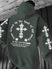 Sudadera con capucha para hombre con estampado de cruces de estilo gótico europeo y americano, ideal para usar al aire libre en otoño.