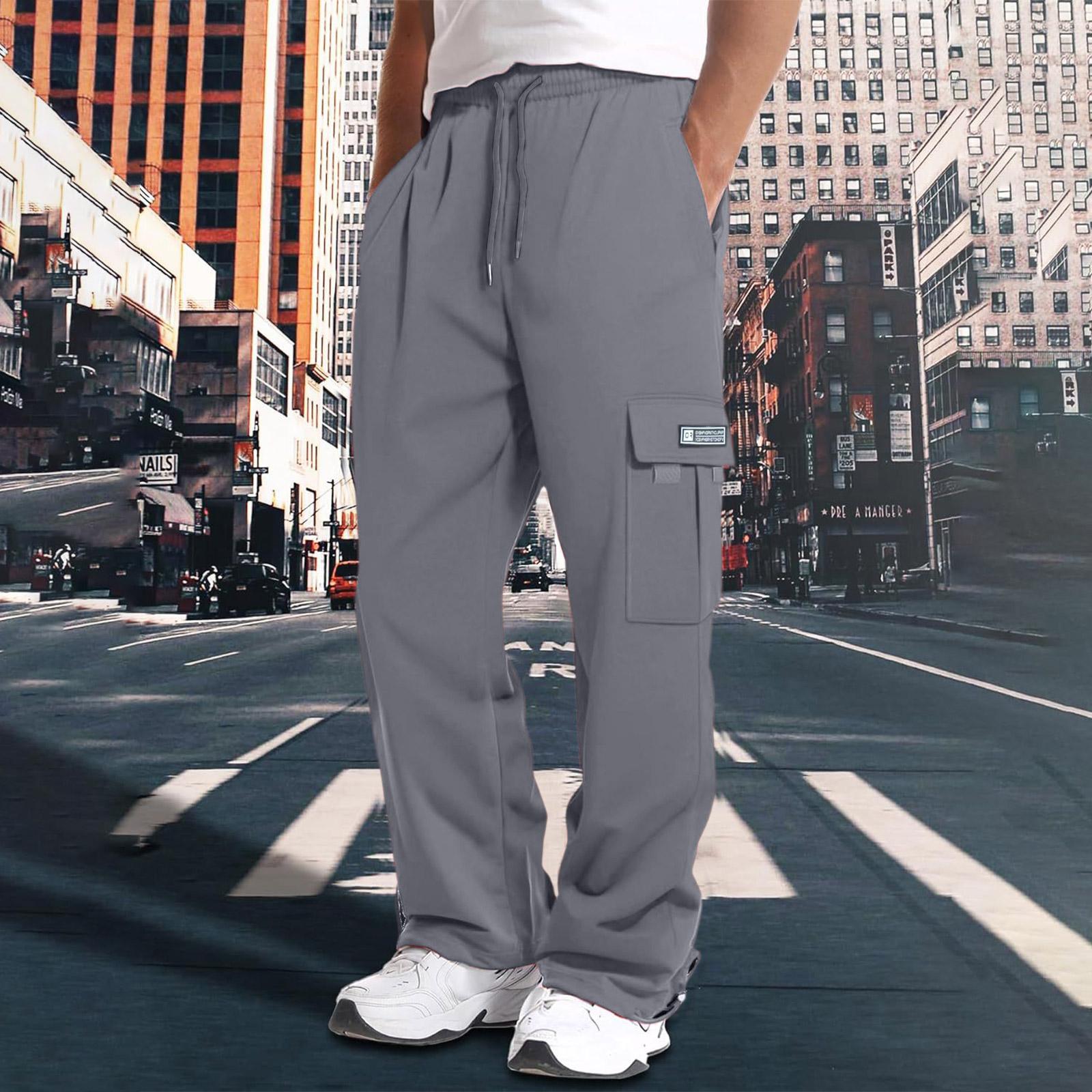 

Men s Solid Color Work Pants With Multiple Pockets And A Relaxed Straight Leg S