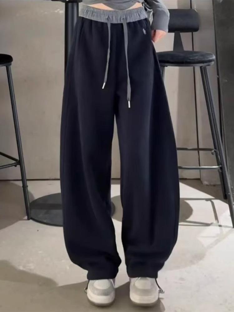 

Women s American Trendy Color Block Banana High Waist Sweatpants - Autumn Winter 2025, Plus Velvet, Loose Fit, Casual Straight Leg. XL