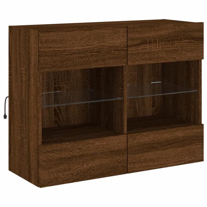 VidaXL Meuble TV avec Lumières LED, Armoire de Télévision Murale avec Étagères, Meuble Télé Suspendu Salon, Moderne, Chêne 837105