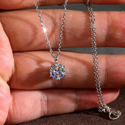 Huitan Simple Classic Six Prong Solitaire Pendant Necklaces Women  Color/Rose Gold Color Shiny CZ Anniversary Gift Jewelry