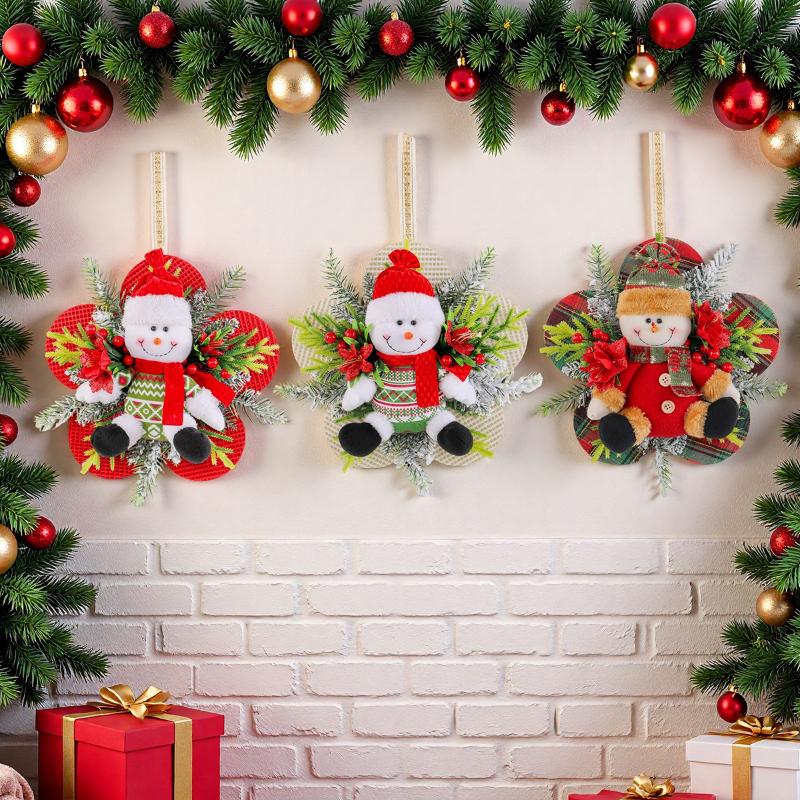Christmas Wreath Decoration Pendant Holiday Santa Claus Snowman Figurine Wreath Christmas Tree Atmosphere Ornaments