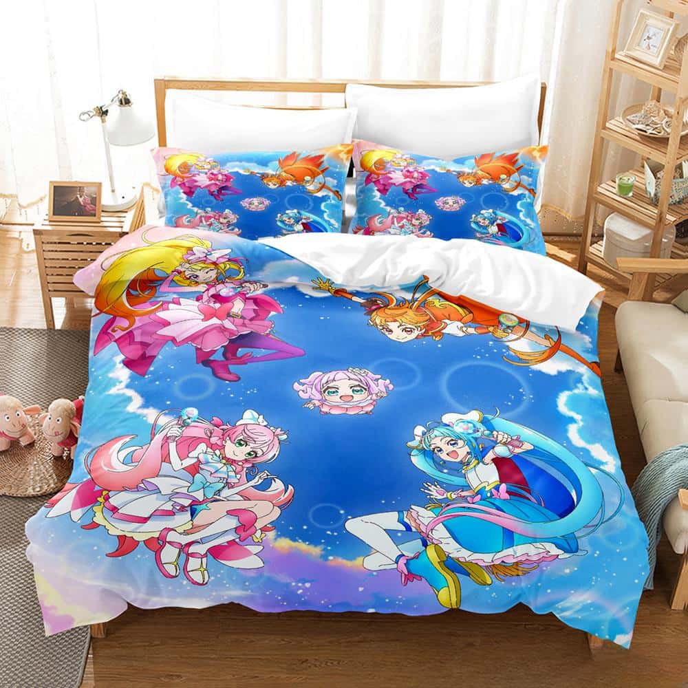 3D Kawaii Anime Hirogaru Sky! Pretty Cure Bedding Set Single Twin Full Queen King Size Bed Set Adult Kid Bedroom Duvetcover Sets