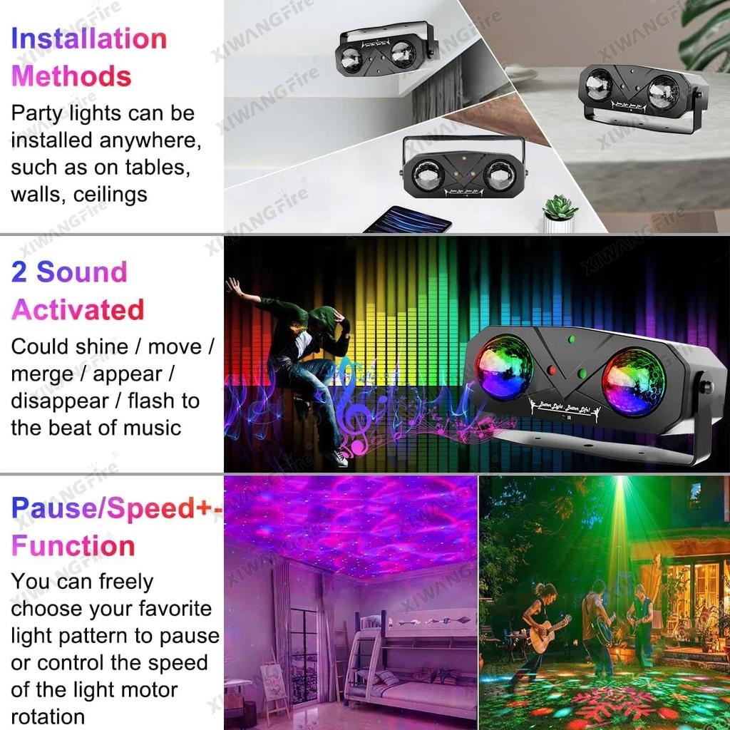RGB LED Disco Light Rotating DJ Ball Strobe with Remote Control for Party Club Starry Show Strobe Lamp Magic Dance Car Gift