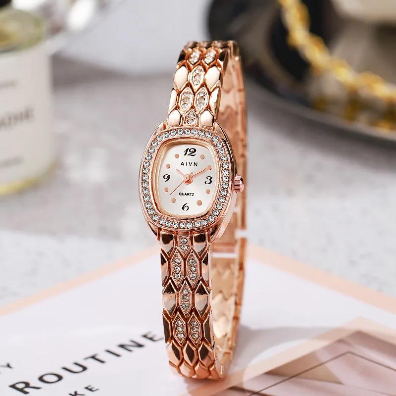 Vintage Women Quartz Watch Diamond Studded Luxury Bracelet Watch Ladies Girl Gift Wristwatches Dropshipping Relojes Para Mujer