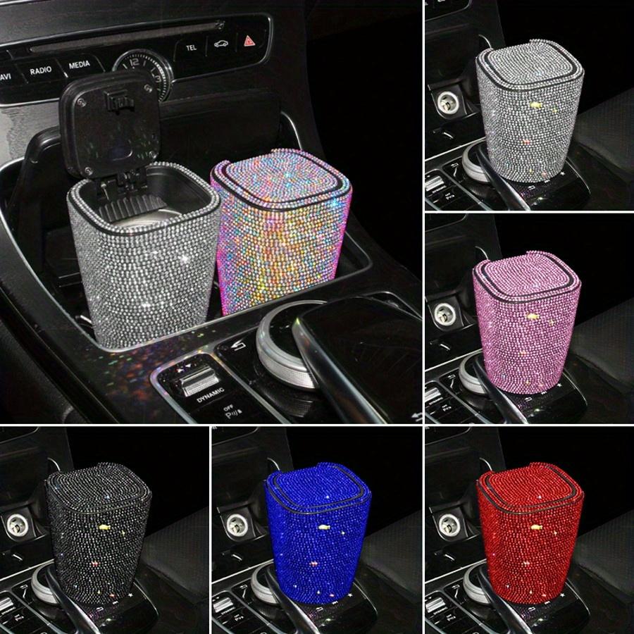 1pc Luxury Sparkling Crystal Ashtray with Lid, Glittering Cup Holder Design, Crystal Decorative, Portable Smokeless Cylinder