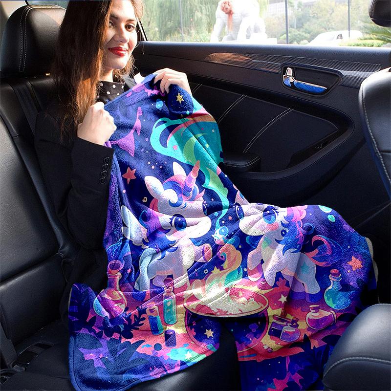 1pc Magic Potion Two Unicorns Blanket, Soft Warms, Living Room, Travel, Camping, Car Blankets, Beach
