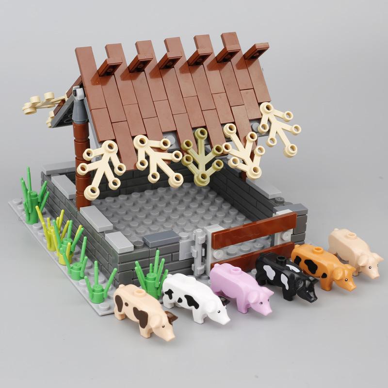 MOC Farm Horse Stable Cow Circle Sheepfold Sheep Animals Bricks Model Building Blocks Toys for Children Christmas Gifts