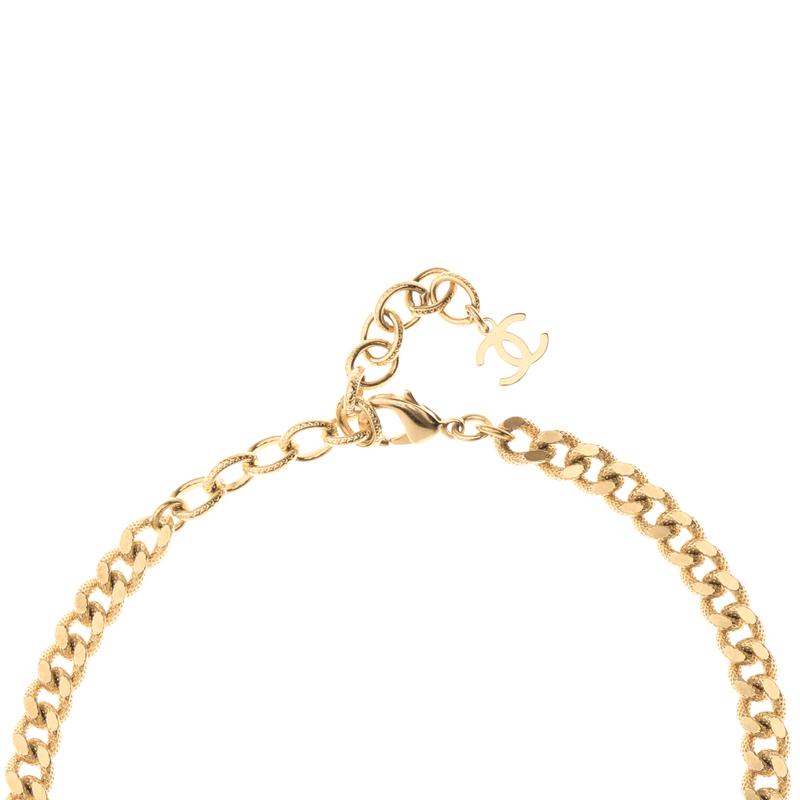 Chanel Classic Big Logo Metal Necklace Women's Style