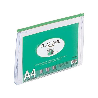 LIHIT LAB Clear Zipper Case with A4 F74SM Mito Case, Gusset, Size, Green,