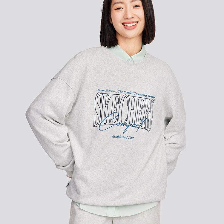 Skechers Pullover Loose Comfortable Round Neck Long Sleeve Sweatshirt Unisex Sweatshirt Light-White Gray L324U059-0248