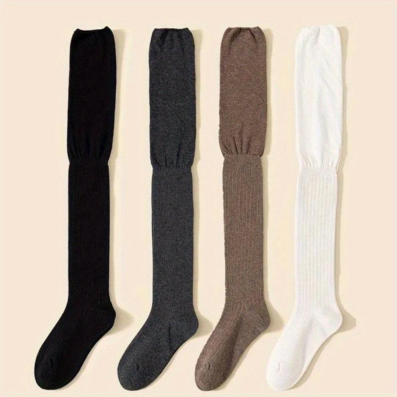Women's Knee-High Socks - High Elasticity Thin Long Stacked Solid Color Polyester Stockings, All-Season Machine Washable