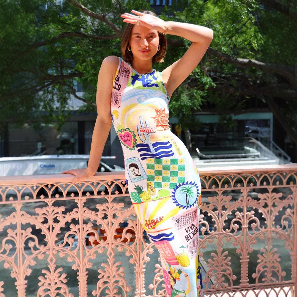 New Women's Dress Street Fashion Personality Colorful Color Sleeveless Sexy Slim Dress