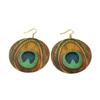Bohemian Retro Peacock Feather Geometric Circle Stud Earrings